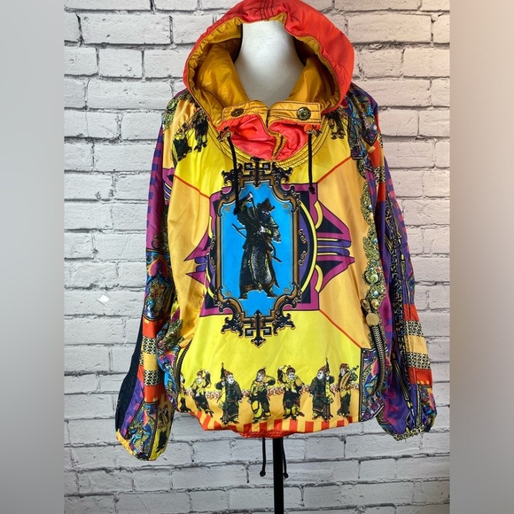 High Society Vintage 1980s Printed Oversized Hooded Windbreaker Jacket size XL - Picture 15 of 16